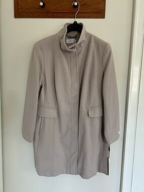 Calvin Klein Women's Light Beige Herringbone Coat